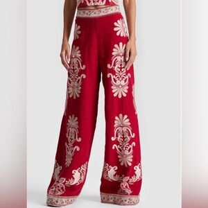 Alice + Olivia Red and White Wide-Leg Pants